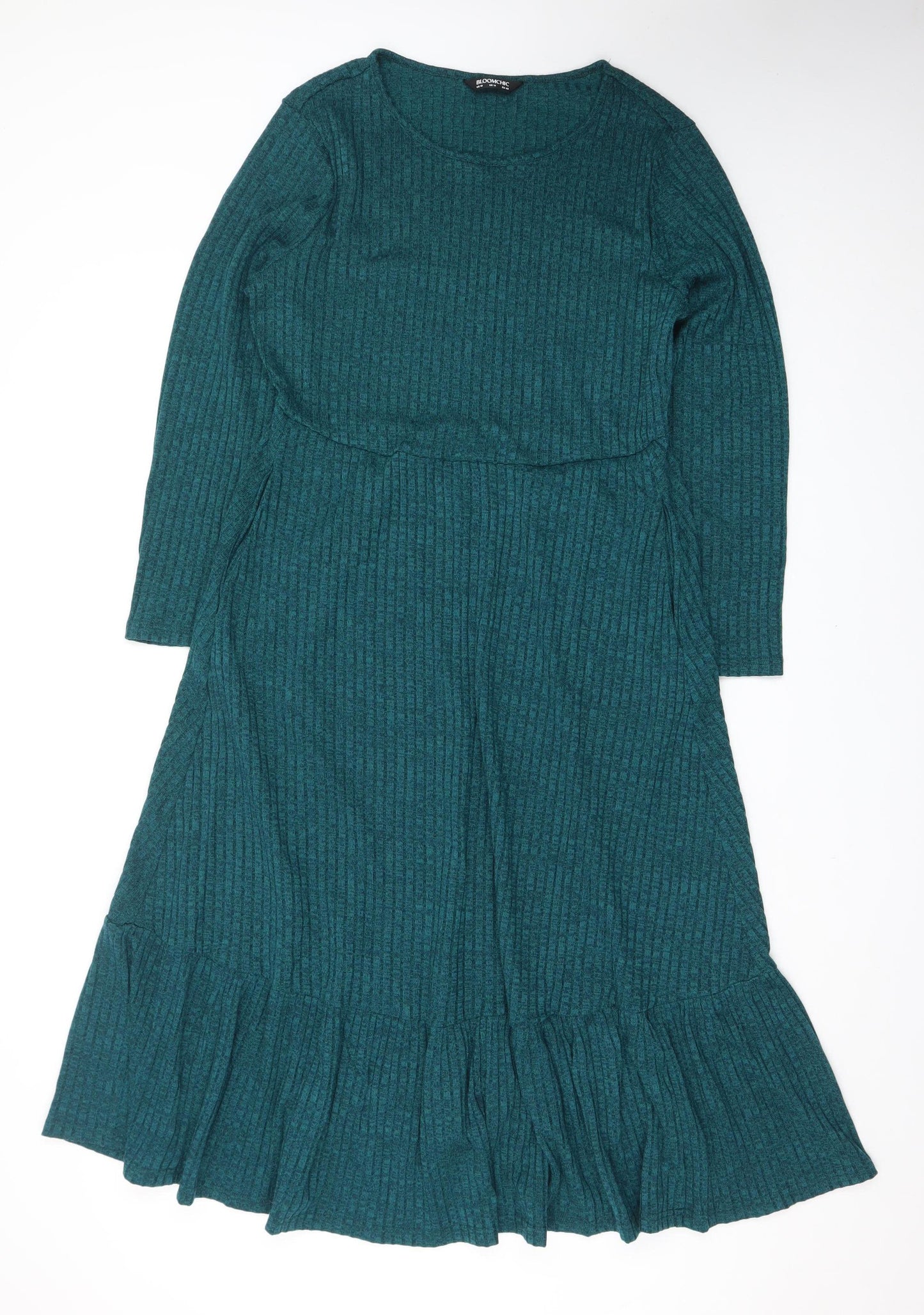 Bloomchic Women Green Size 14 Knit Midi Fit & Flare Dress