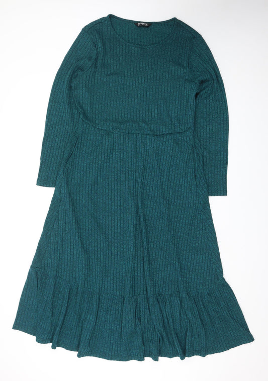 Bloomchic Women Green Size 14 Knit Midi Fit & Flare Dress