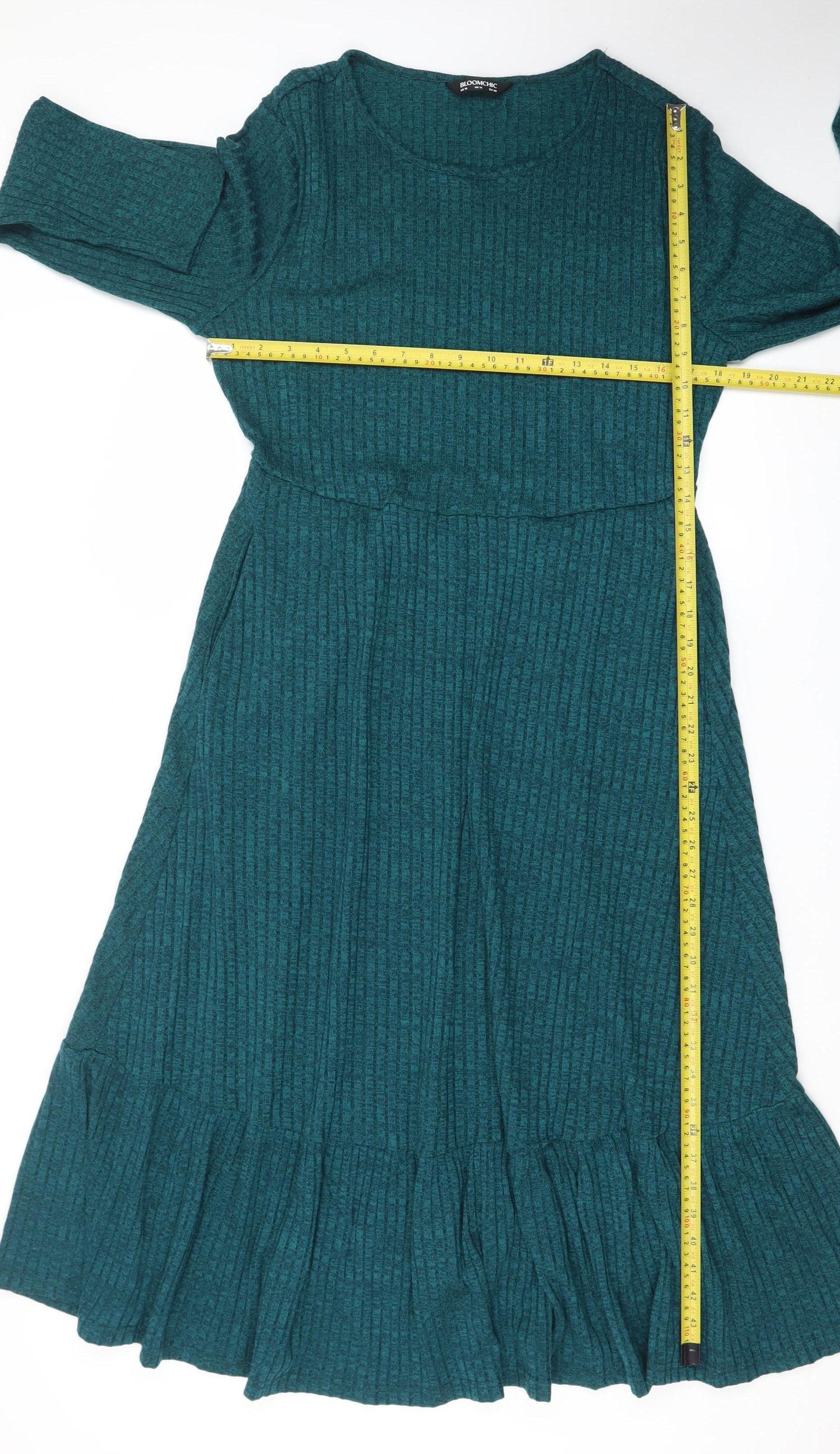 Bloomchic Women Green Size 14 Knit Midi Fit & Flare Dress