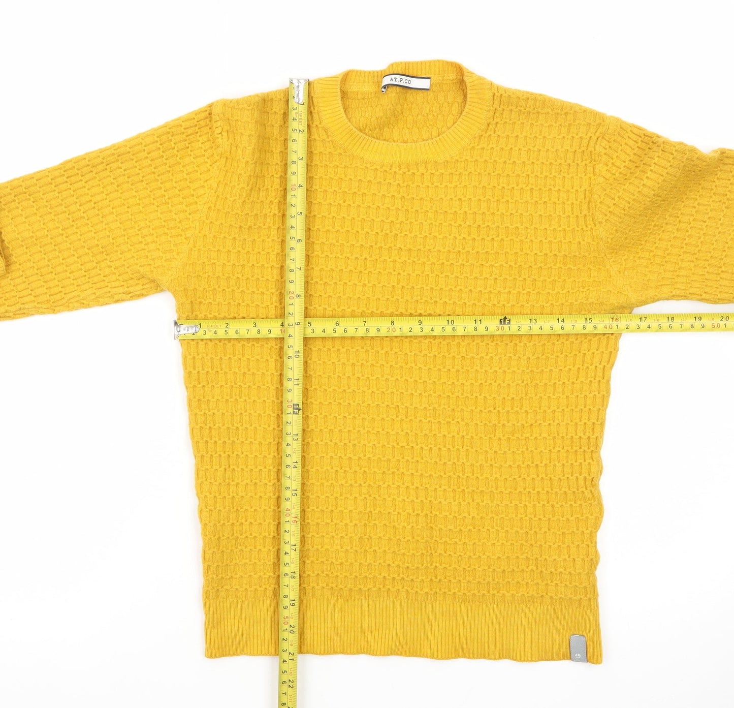 AT.P.CO Men's Yellow Waffle Knit Wool Pullover Jumper Size S