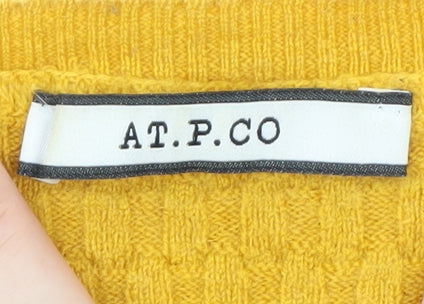 AT.P.CO Men's Yellow Waffle Knit Wool Pullover Jumper Size S