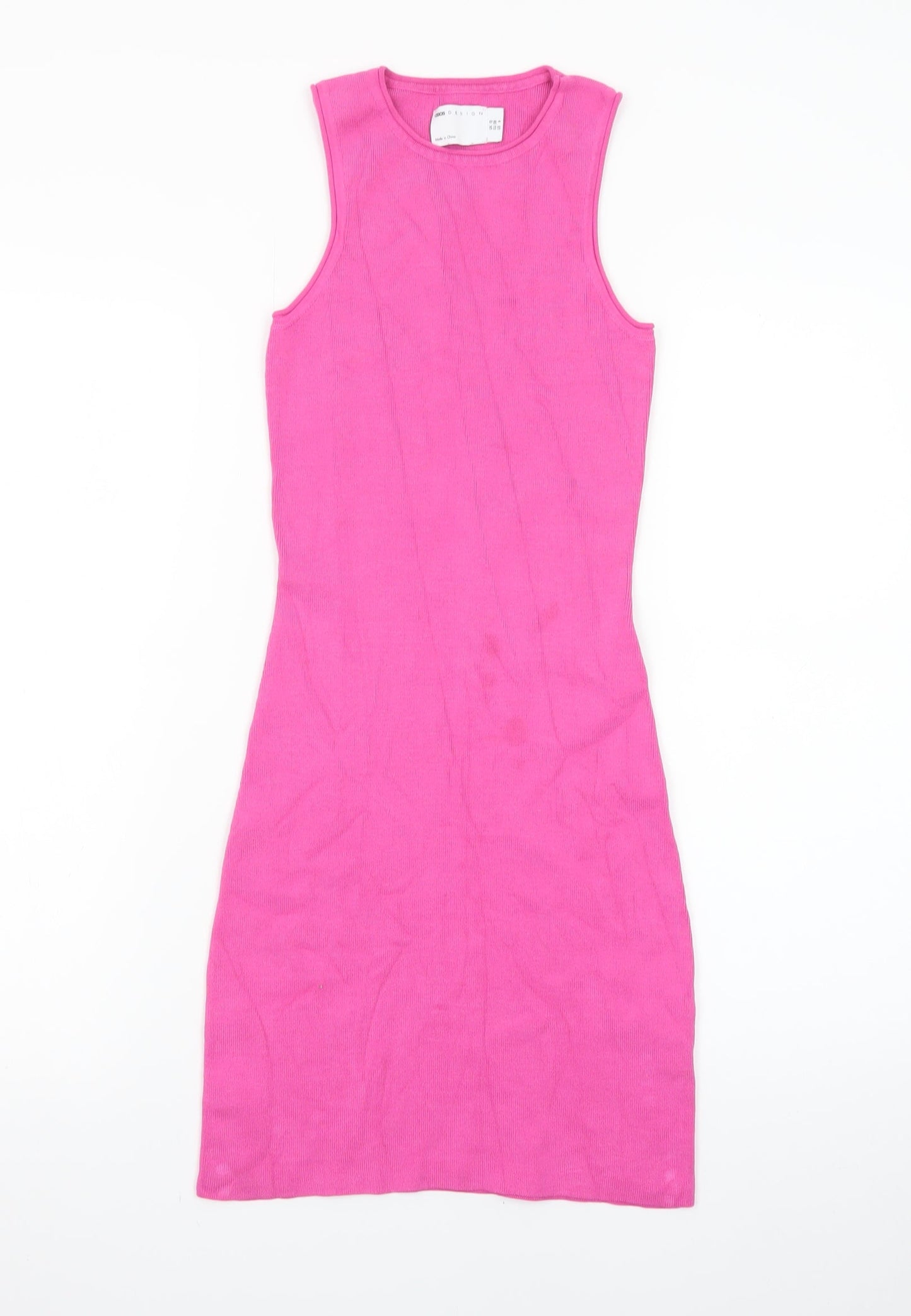 ASOS DESIGN Women Pink Sleeveless Bodycon Knit Dress Size 10