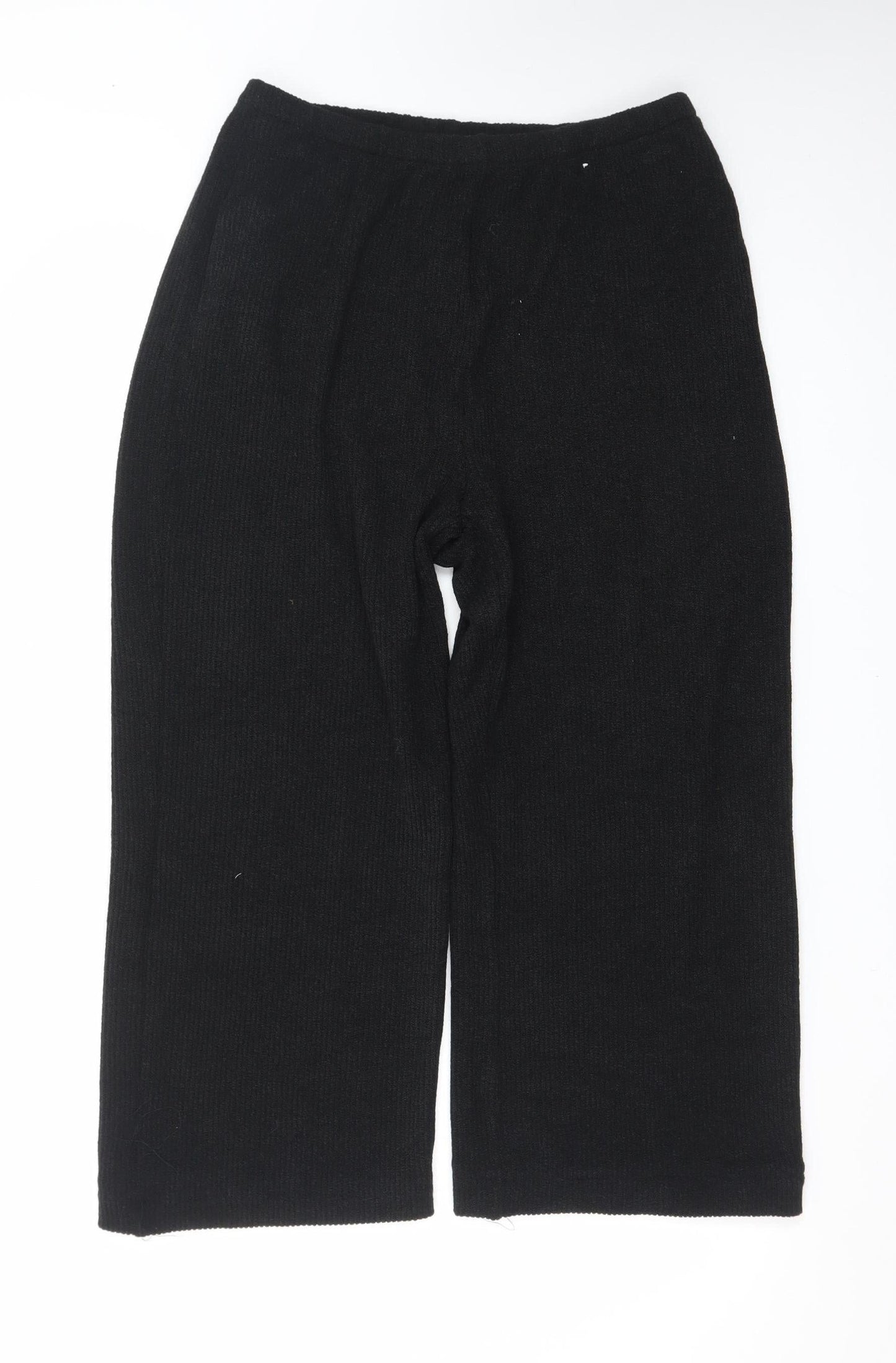 Marks and Spencer Women Black Size 12 Knit Wide-Leg Trousers