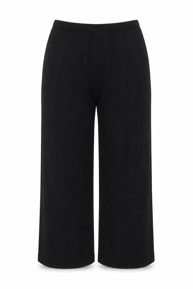 Marks and Spencer Women Black Size 12 Knit Wide-Leg Trousers