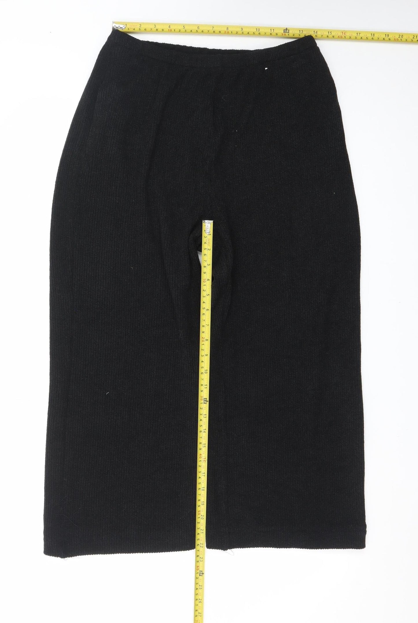 Marks and Spencer Women Black Size 12 Knit Wide-Leg Trousers