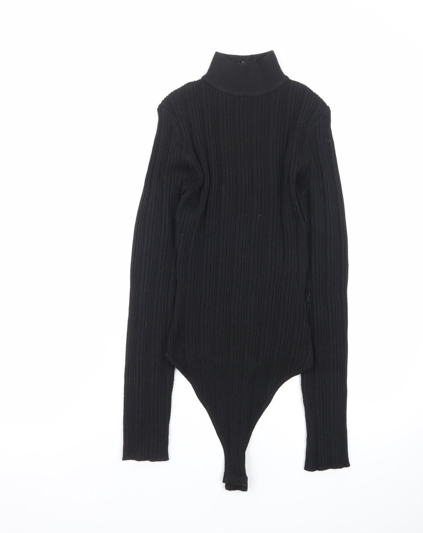 Missguided Women’s Black Ribbed Roll Neck Bodysuit Size 8 Long Sleeve
