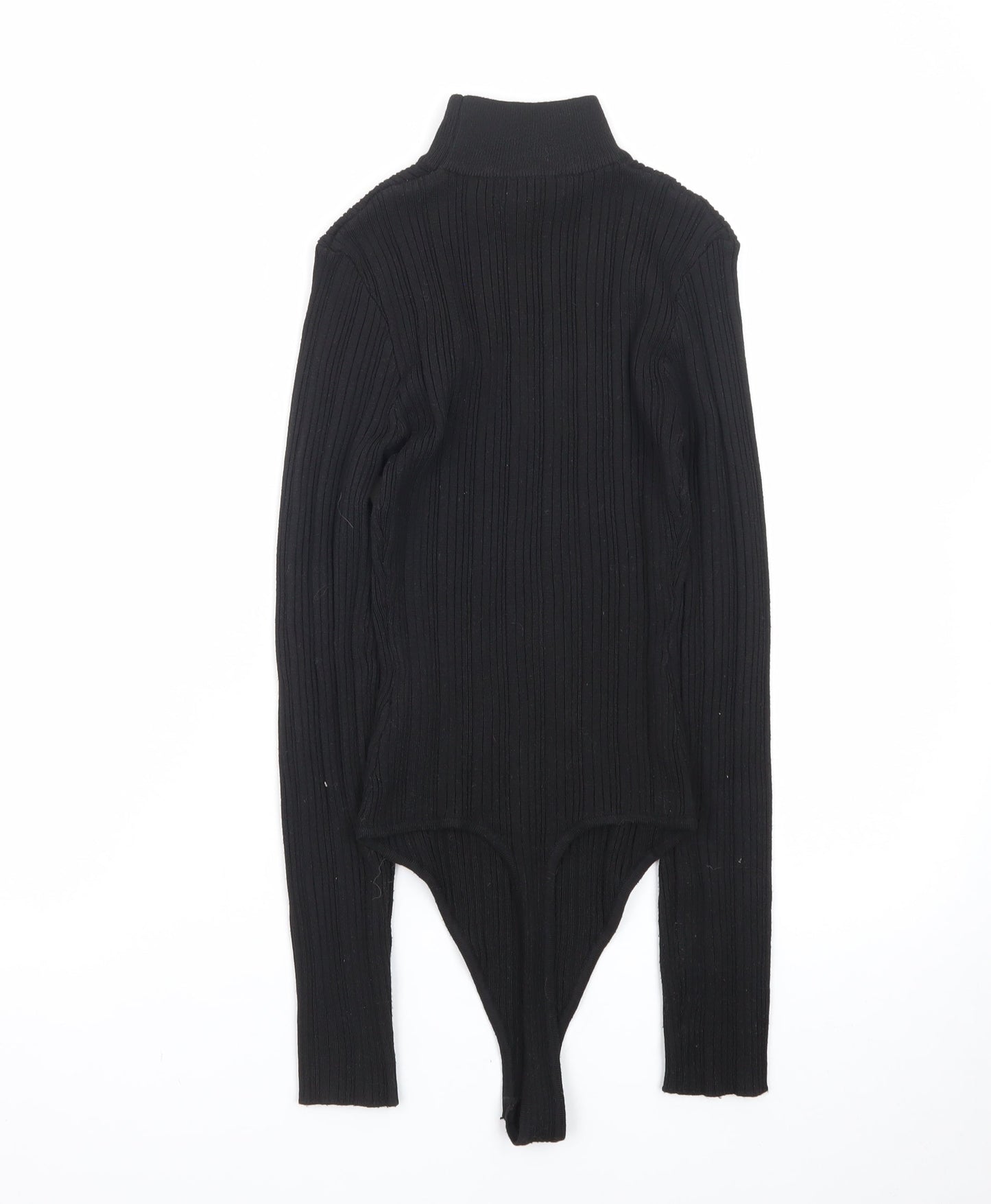 Missguided Women’s Black Ribbed Roll Neck Bodysuit Size 8 Long Sleeve