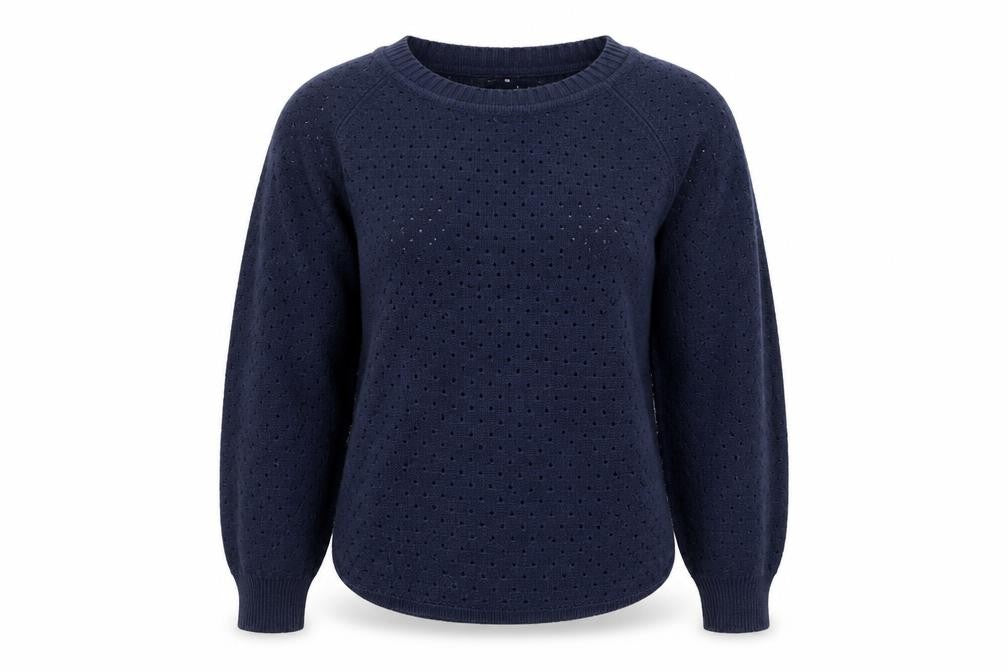 French Connection Women Blue M Open-Knit Cotton Jumper