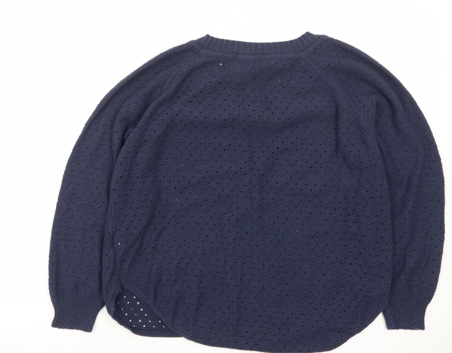 French Connection Women Blue M Open-Knit Cotton Jumper