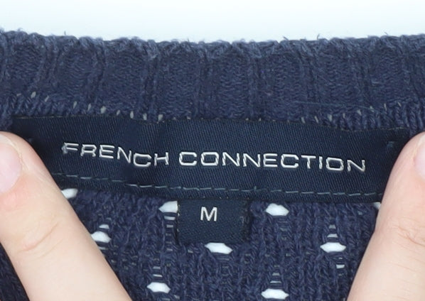 French Connection Women Blue M Open-Knit Cotton Jumper