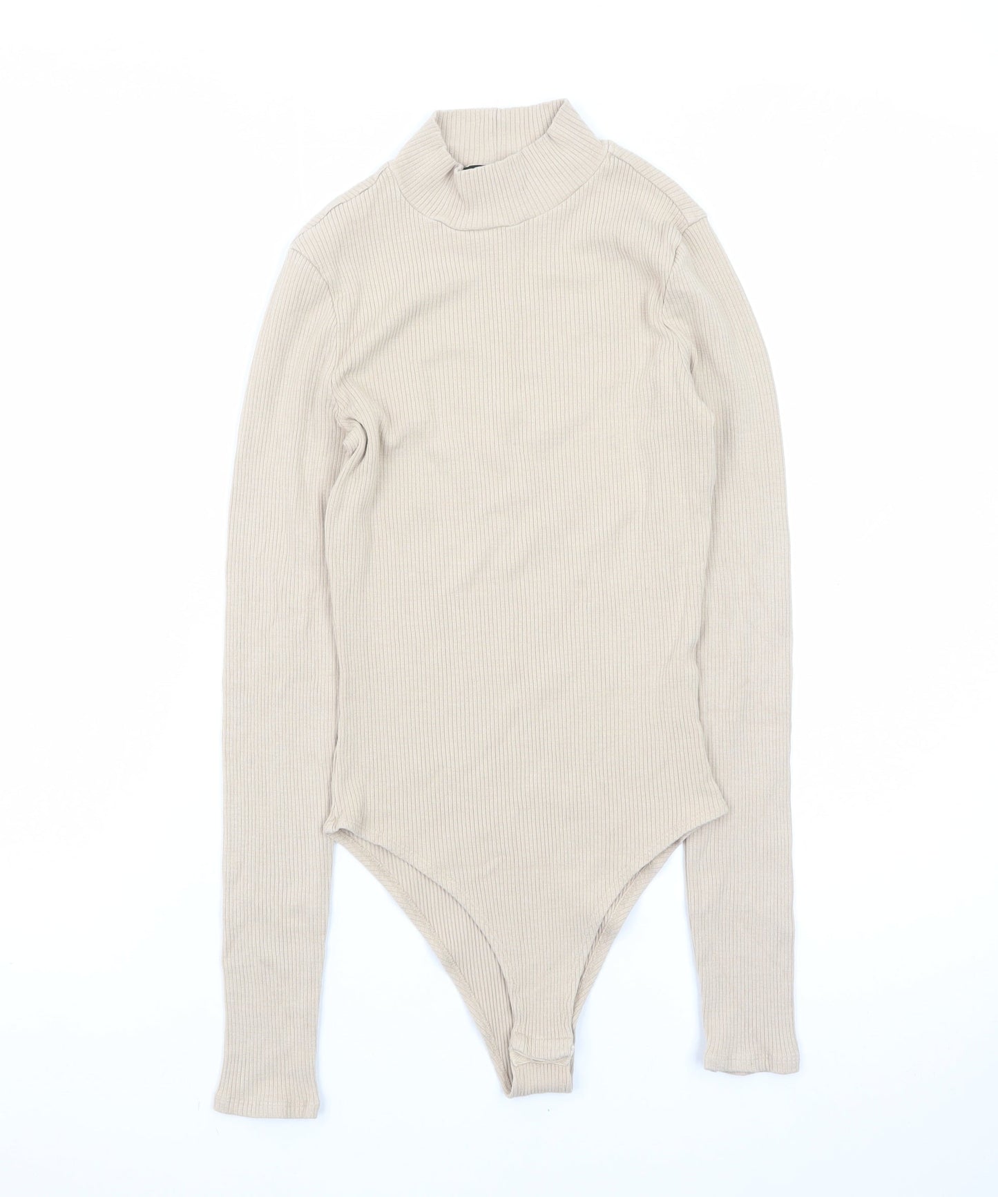 Forever 21 Women's Beige Mock Neck Long Sleeve Bodysuit Size S