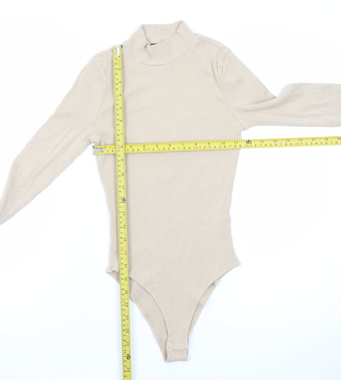 Forever 21 Women's Beige Mock Neck Long Sleeve Bodysuit Size S
