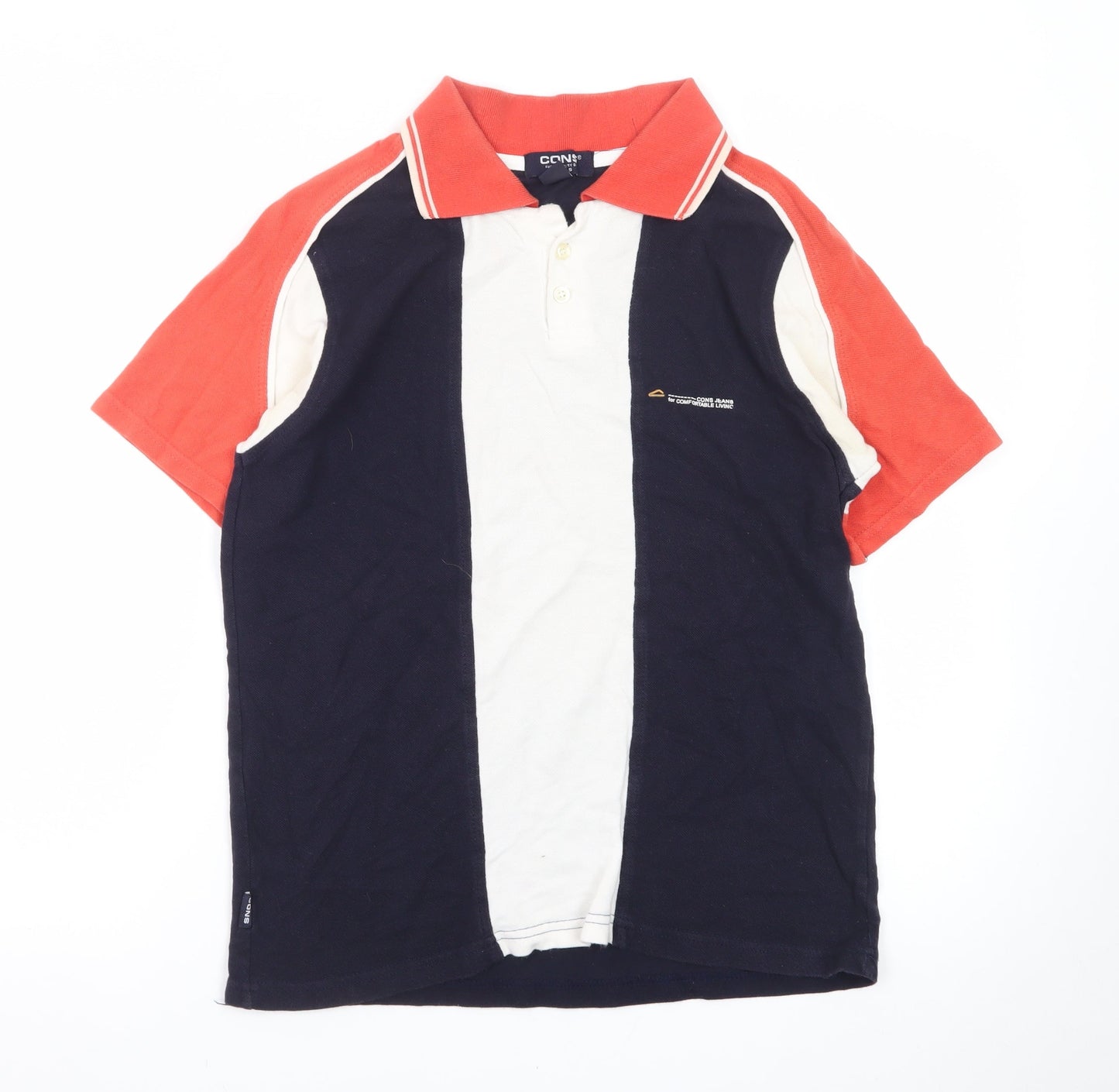 CONS Men's Colourblock Navy Red Polo Shirt Size L Cotton Classic Fit