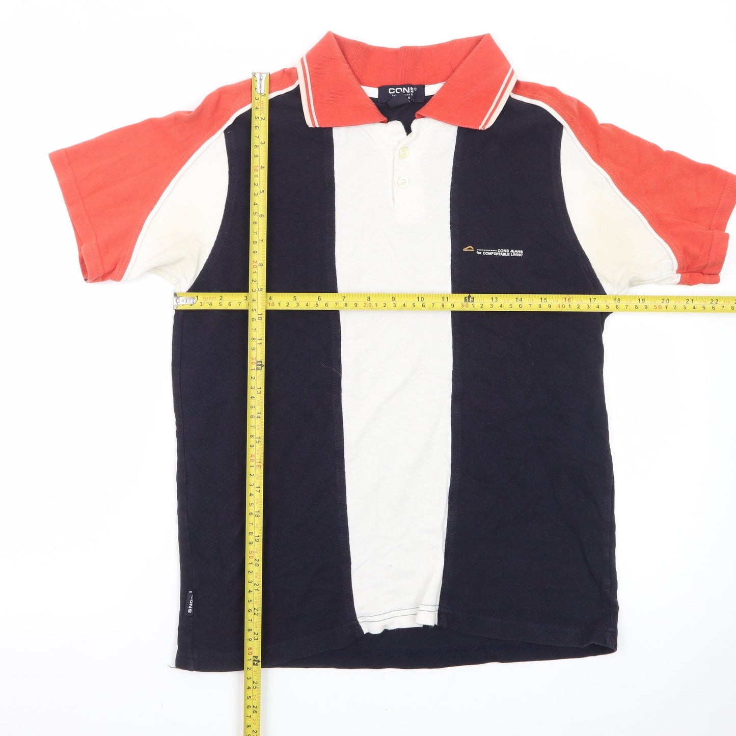 CONS Men's Colourblock Navy Red Polo Shirt Size L Cotton Classic Fit