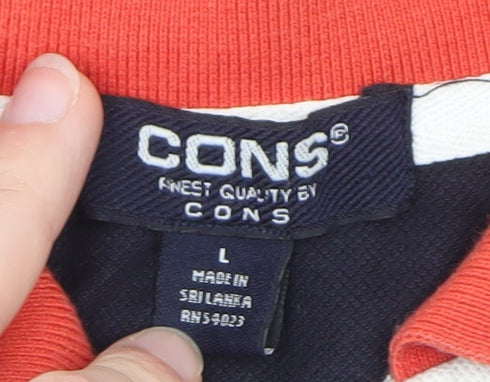 CONS Men's Colourblock Navy Red Polo Shirt Size L Cotton Classic Fit