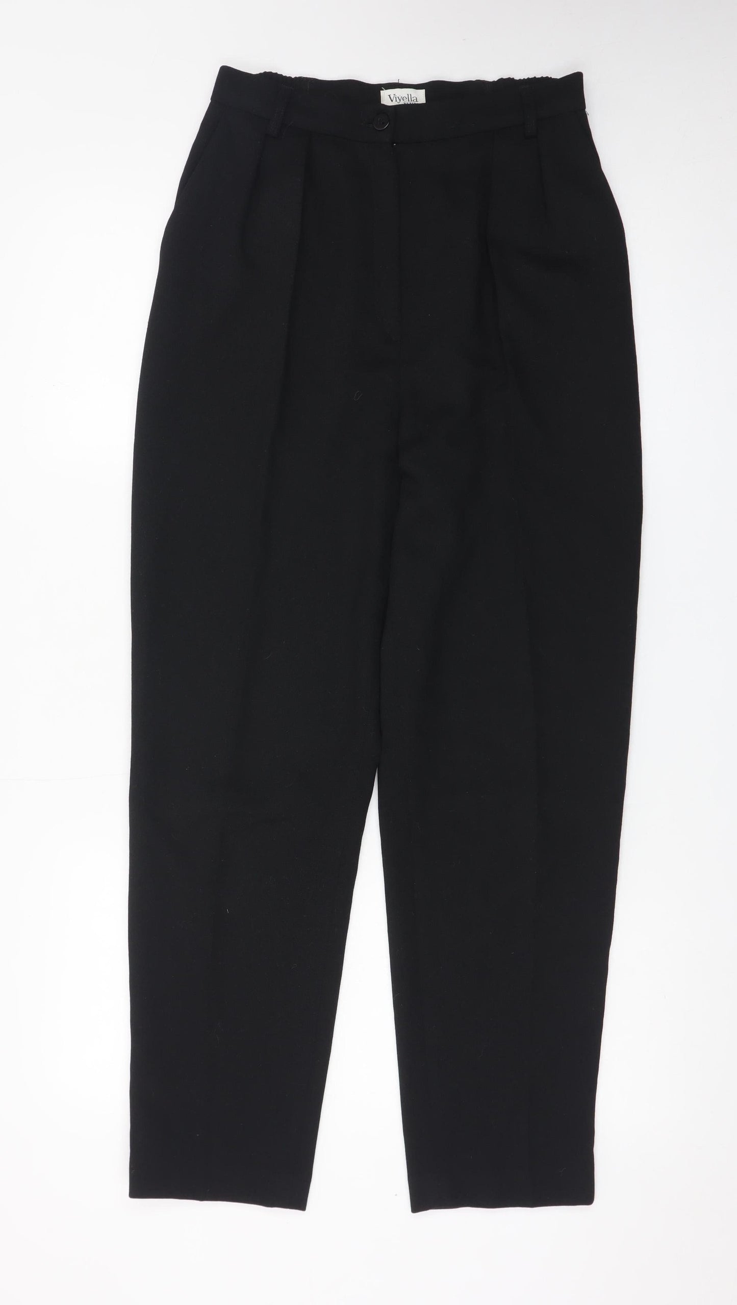 Viyella Petite Womens Black Wool Blend Pleated Tapered Trousers UK 8