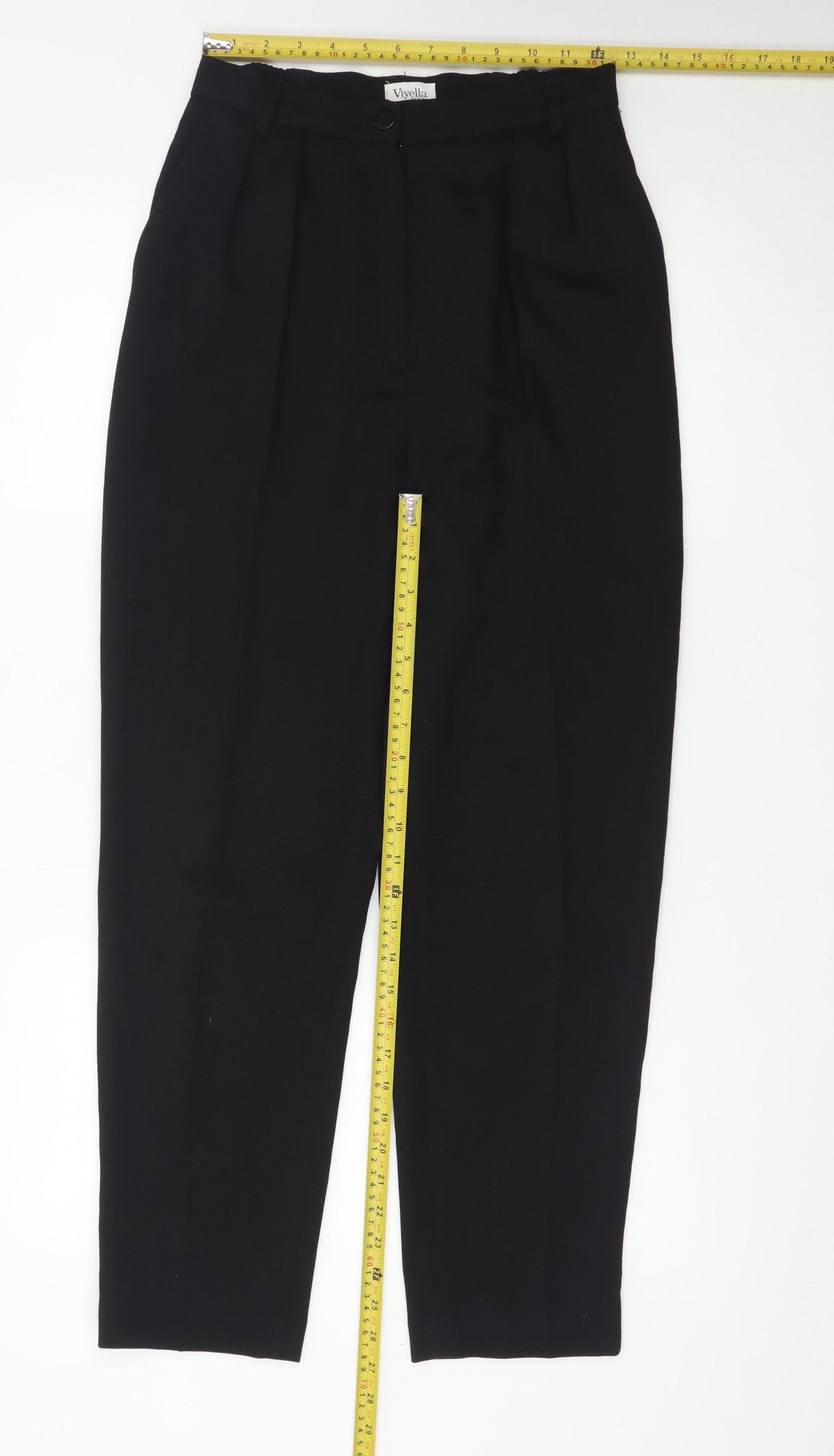Viyella Petite Womens Black Wool Blend Pleated Tapered Trousers UK 8