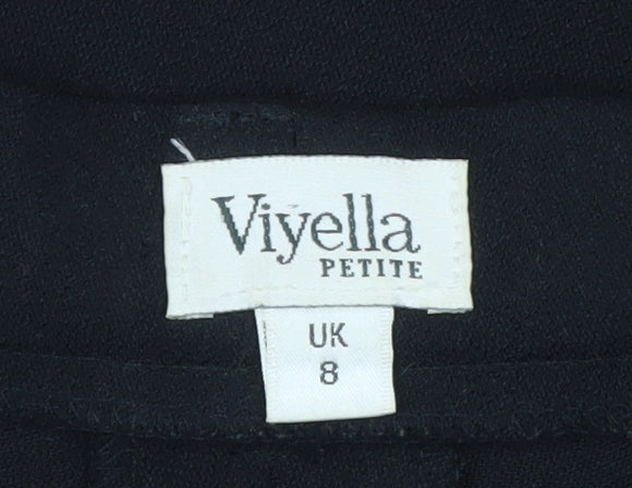 Viyella Petite Womens Black Wool Blend Pleated Tapered Trousers UK 8