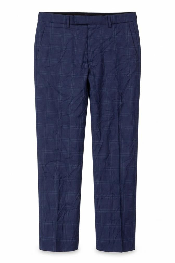 Marks & Spencer Men's Blue Check Slim Fit Formal Trousers 32W 29L