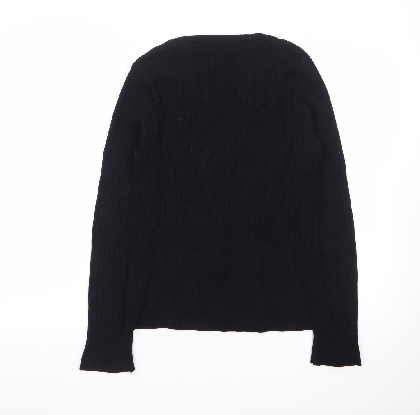 Warehouse Women's Black Henley Jumper Size 16 Long Sleeve Cotton Knit