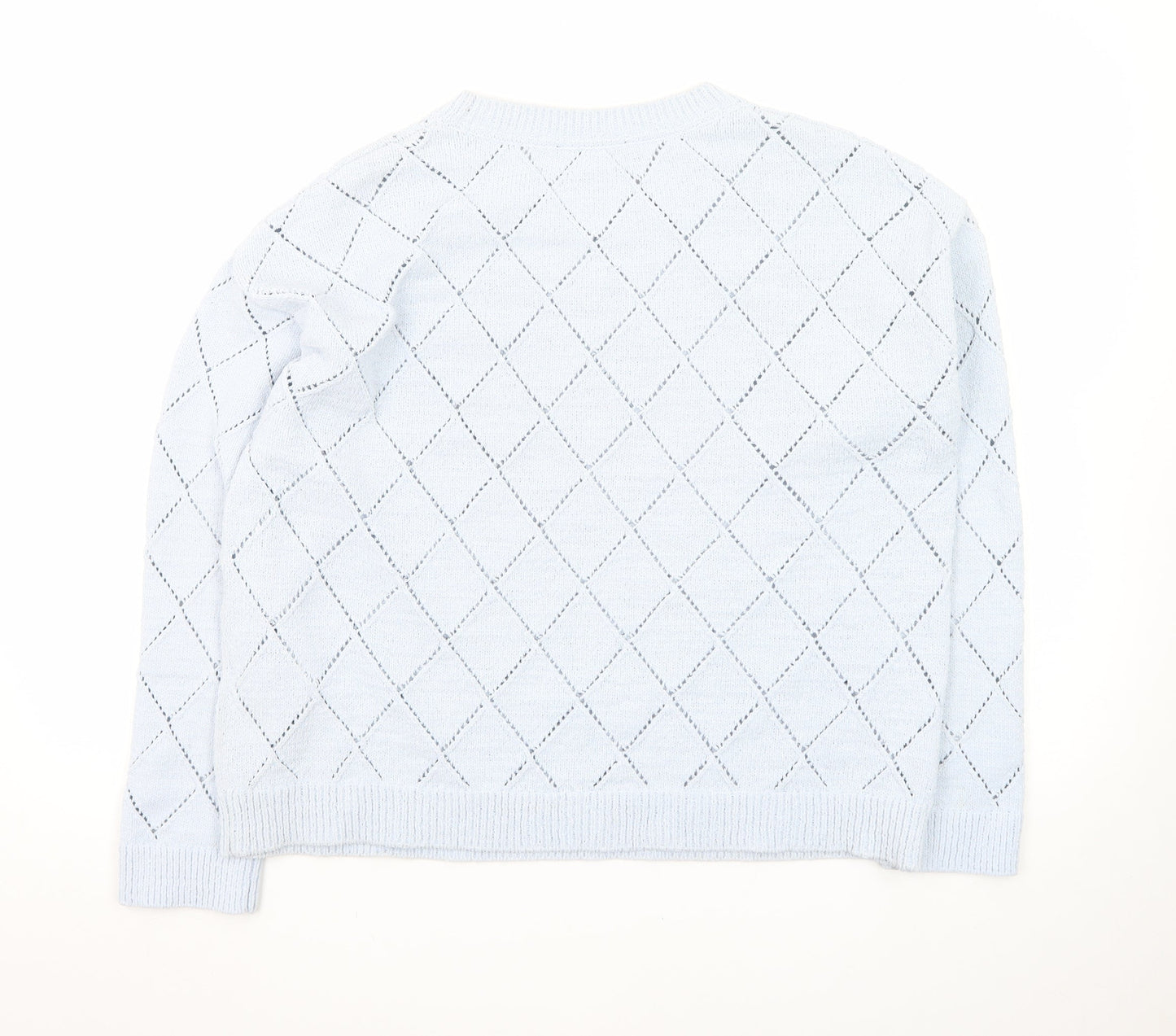 DKNY Jeans Women's Blue Argyle Knit Jumper Size 14 Crew Neck