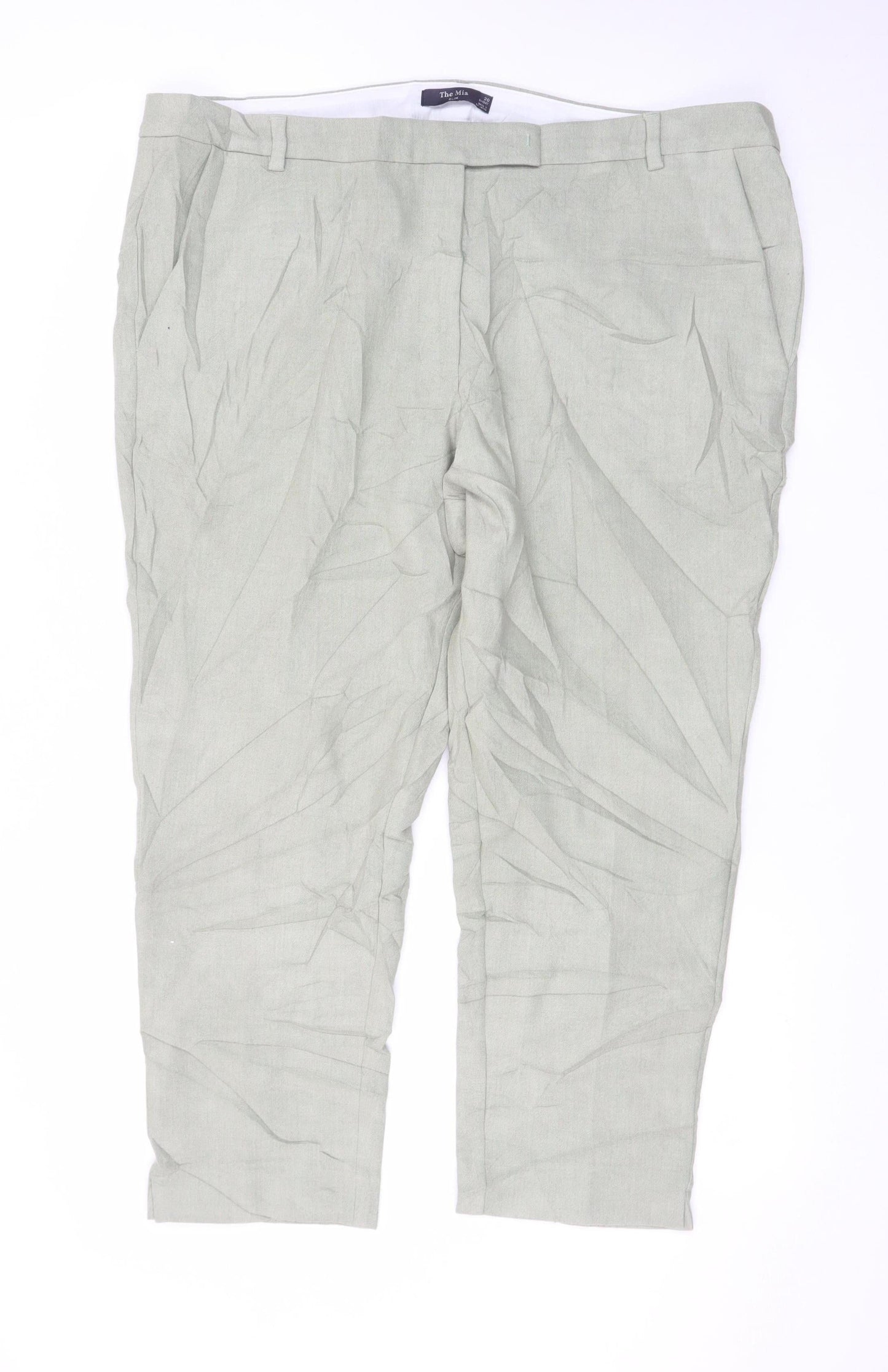 Marks and Spencer Women Green Linen Blend Pleated Trousers Size 20 Short