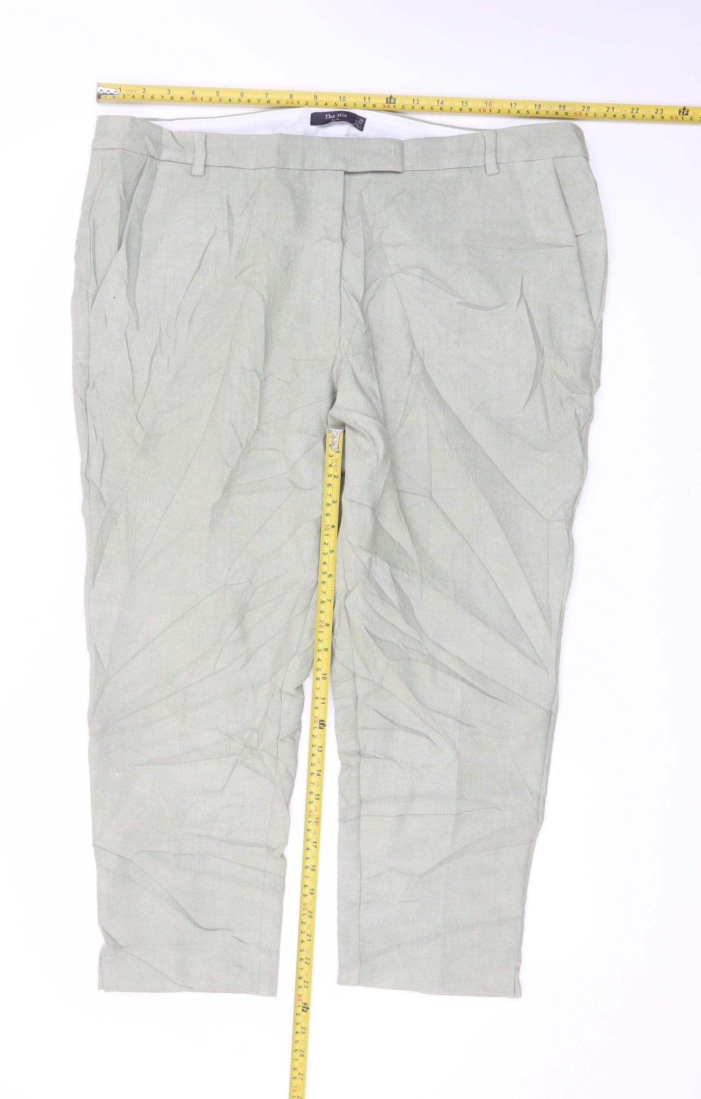 Marks and Spencer Women Green Linen Blend Pleated Trousers Size 20 Short