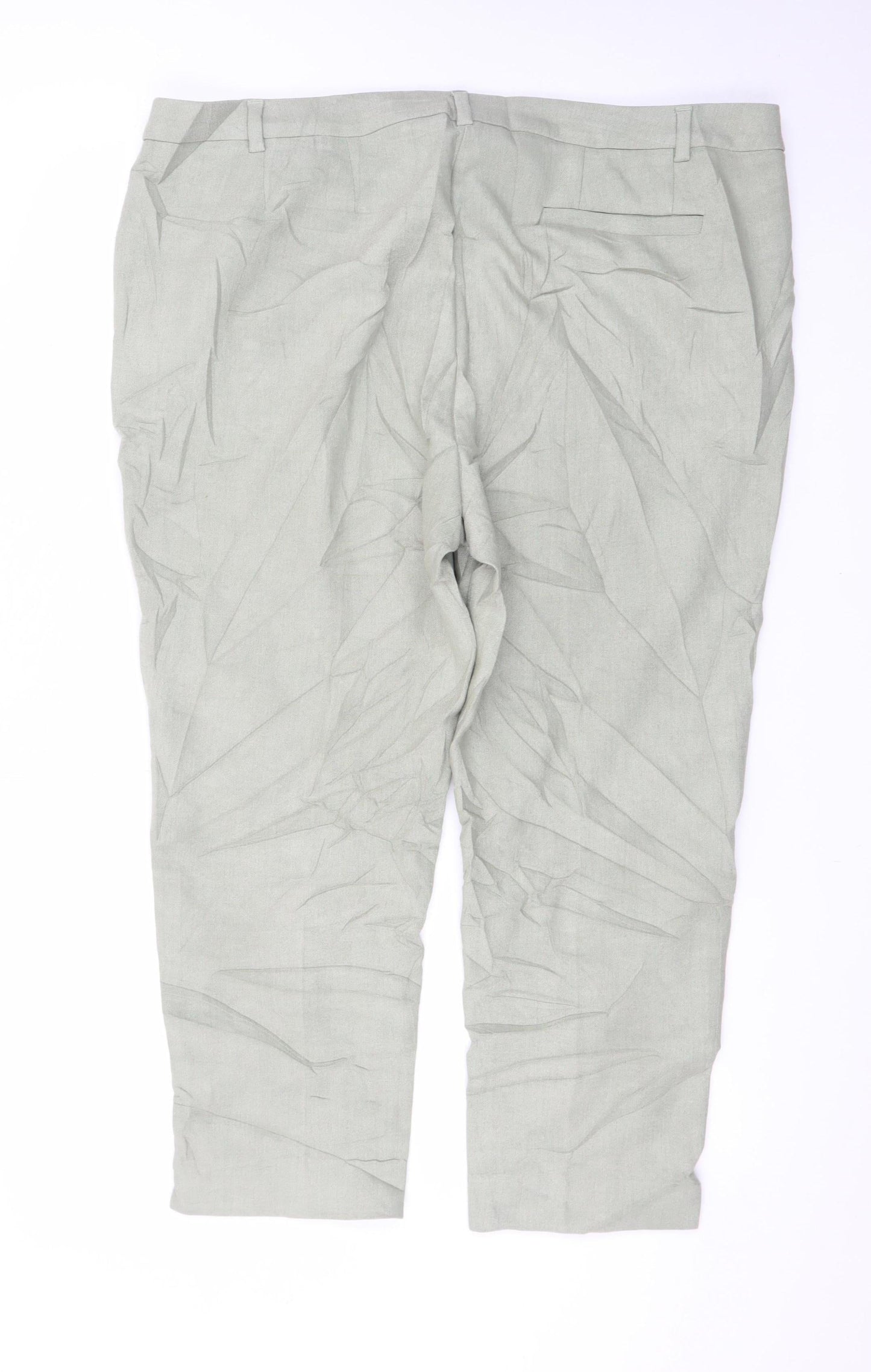 Marks and Spencer Women Green Linen Blend Pleated Trousers Size 20 Short