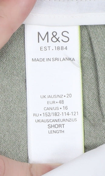Marks and Spencer Women Green Linen Blend Pleated Trousers Size 20 Short