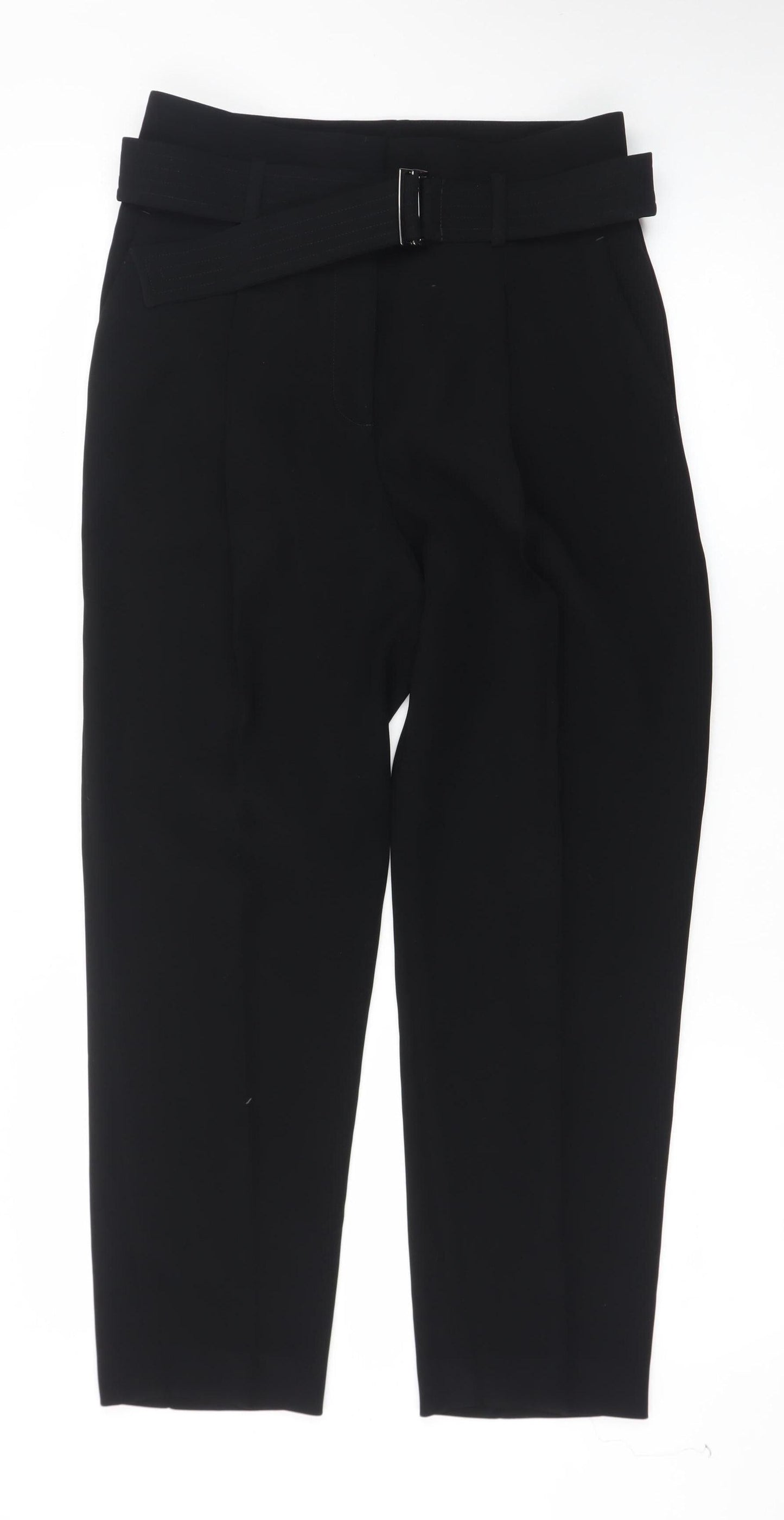 Reiss Women Black Cropped Belted Tapered Tailored Trousers UK 6