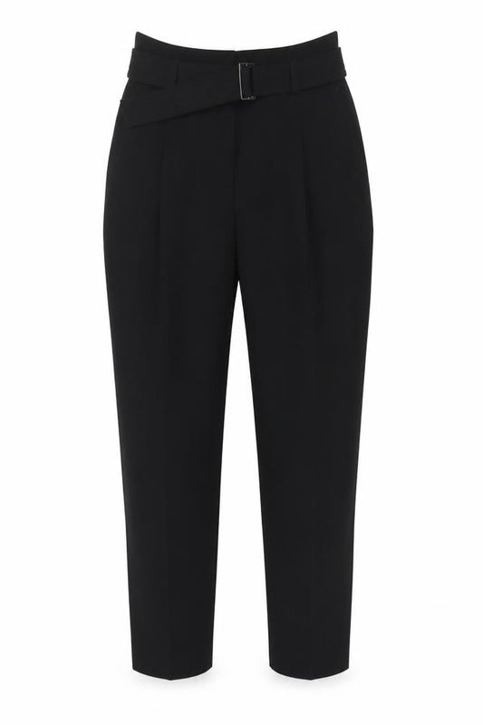 Reiss Women Black Cropped Belted Tapered Tailored Trousers UK 6