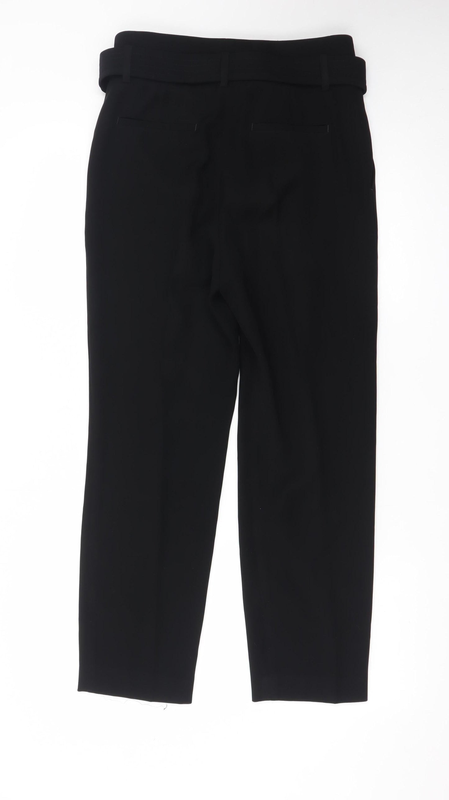 Reiss Women Black Cropped Belted Tapered Tailored Trousers UK 6