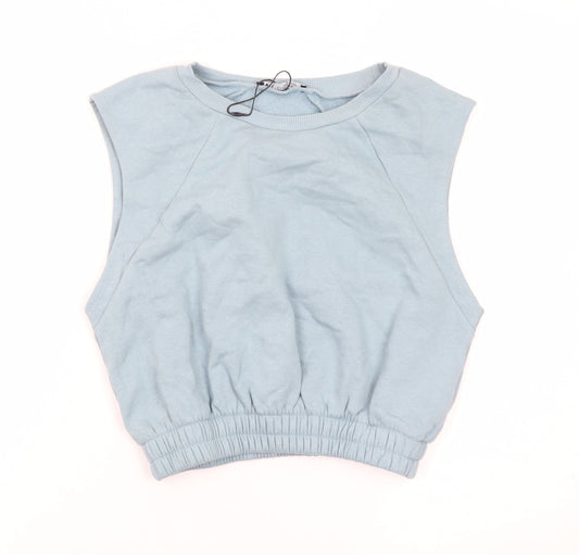 Zara Women Blue Cropped Sleeveless Cotton Tank Top Size 8
