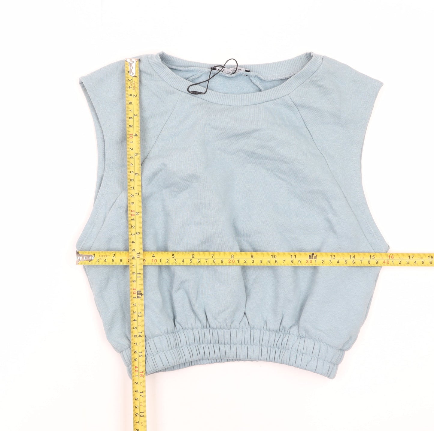 Zara Women Blue Cropped Sleeveless Cotton Tank Top Size 8