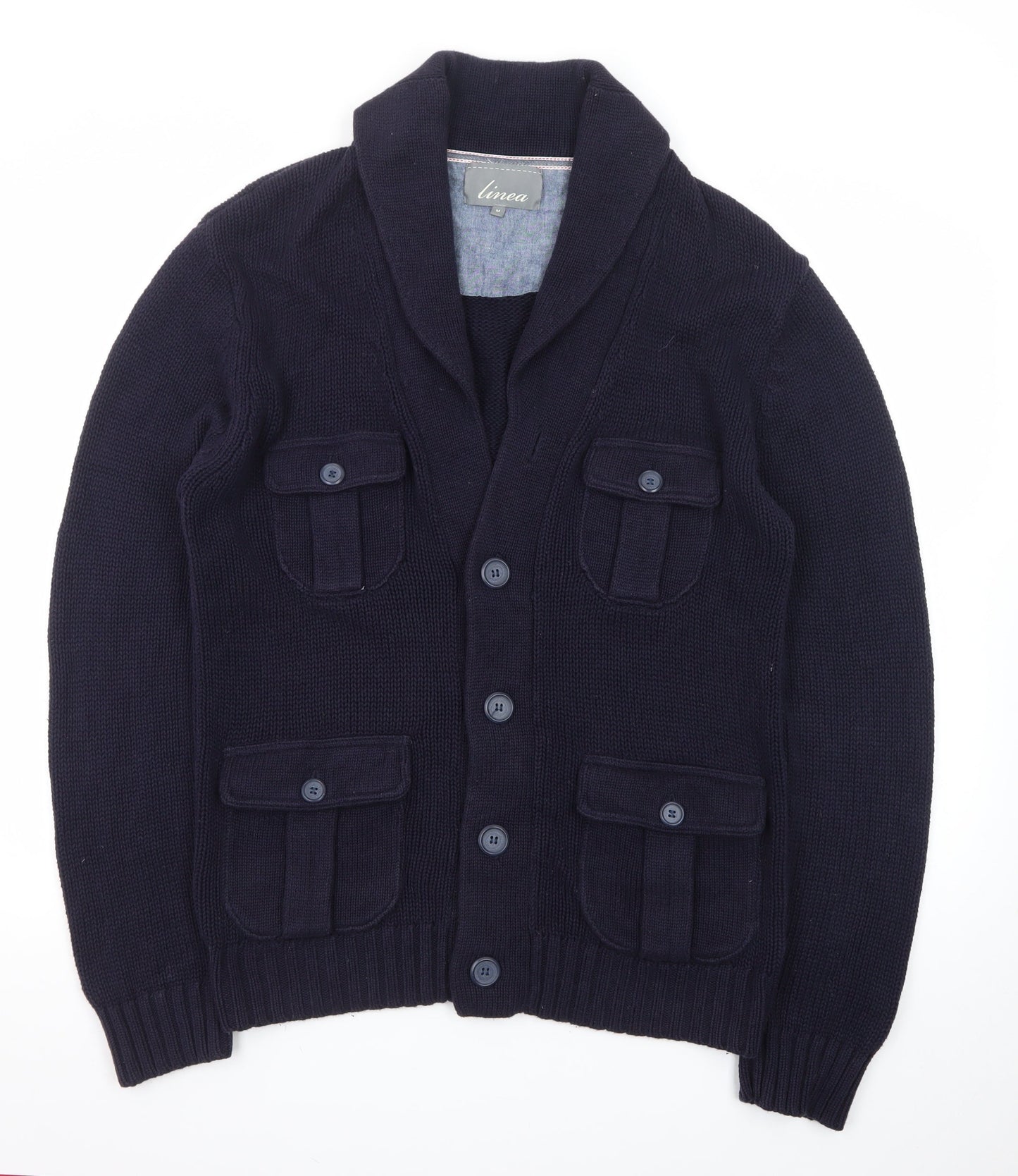 Linea Men's Blue Chunky Knit Cotton Cardigan M