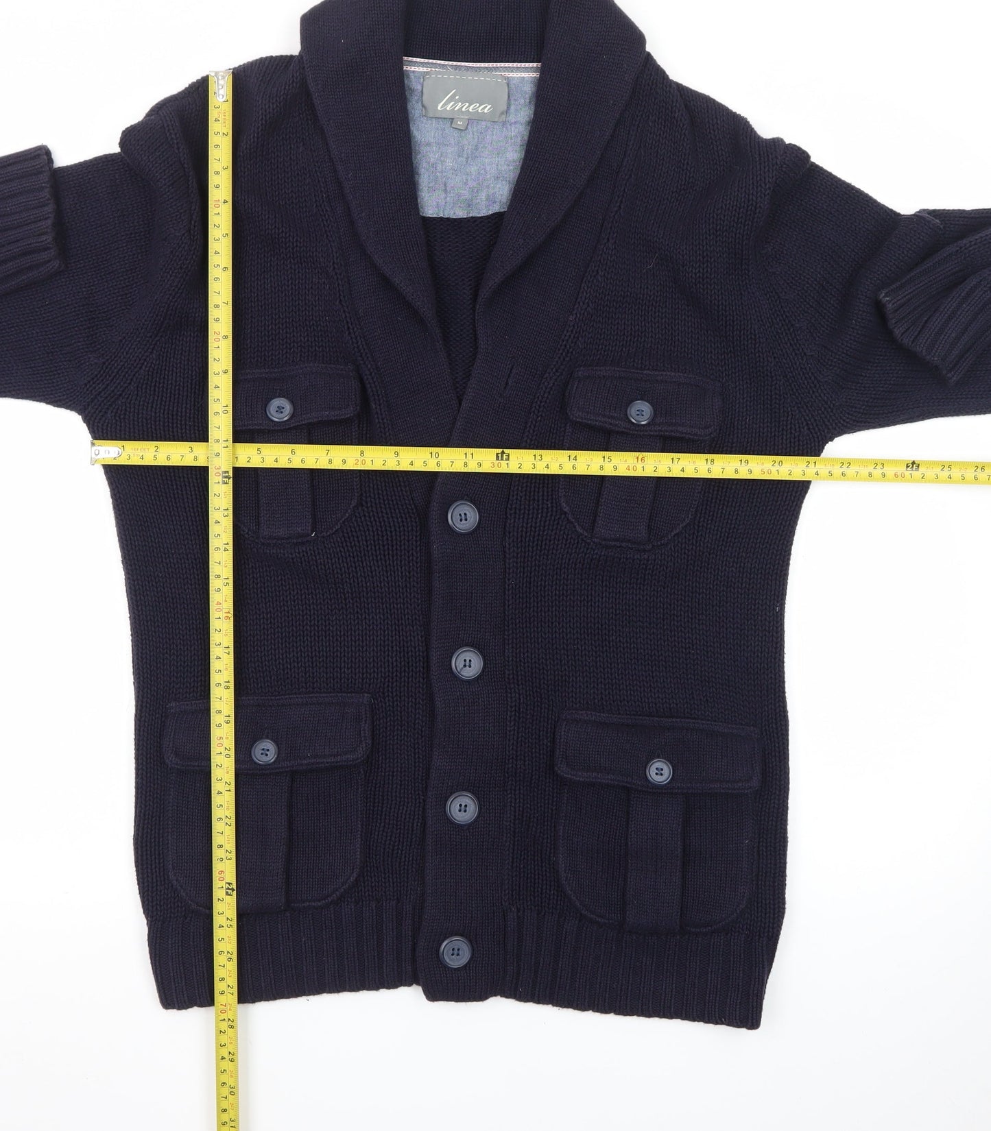 Linea Men's Blue Chunky Knit Cotton Cardigan M