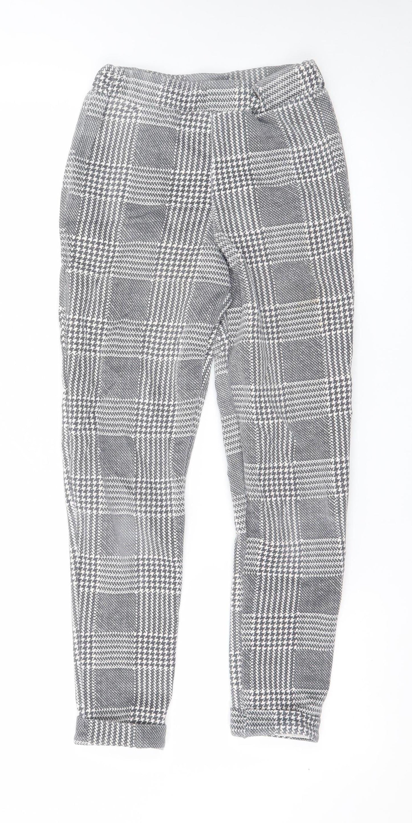 Boohoo Women Grey Check Slim Tapered Trousers Size 6