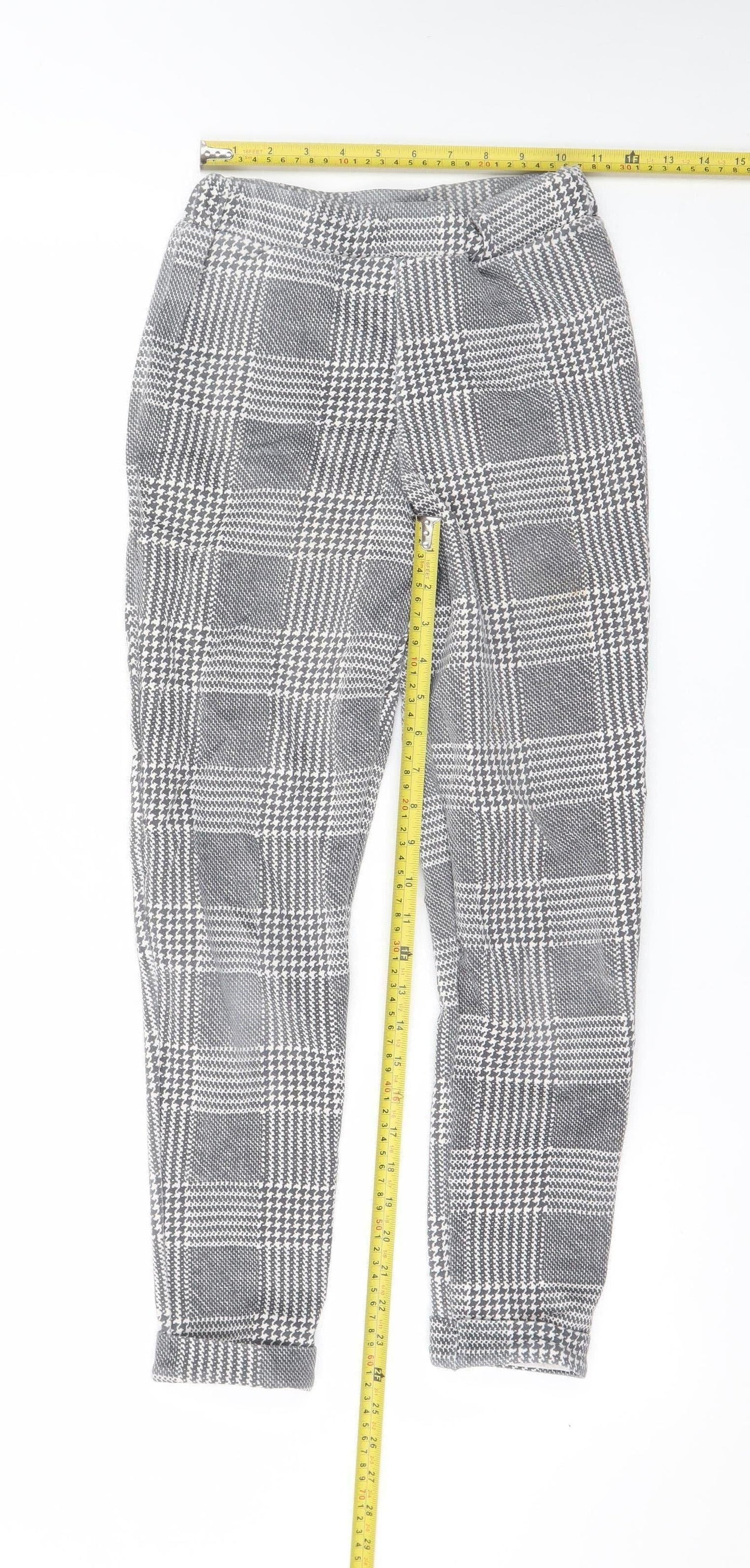 Boohoo Women Grey Check Slim Tapered Trousers Size 6