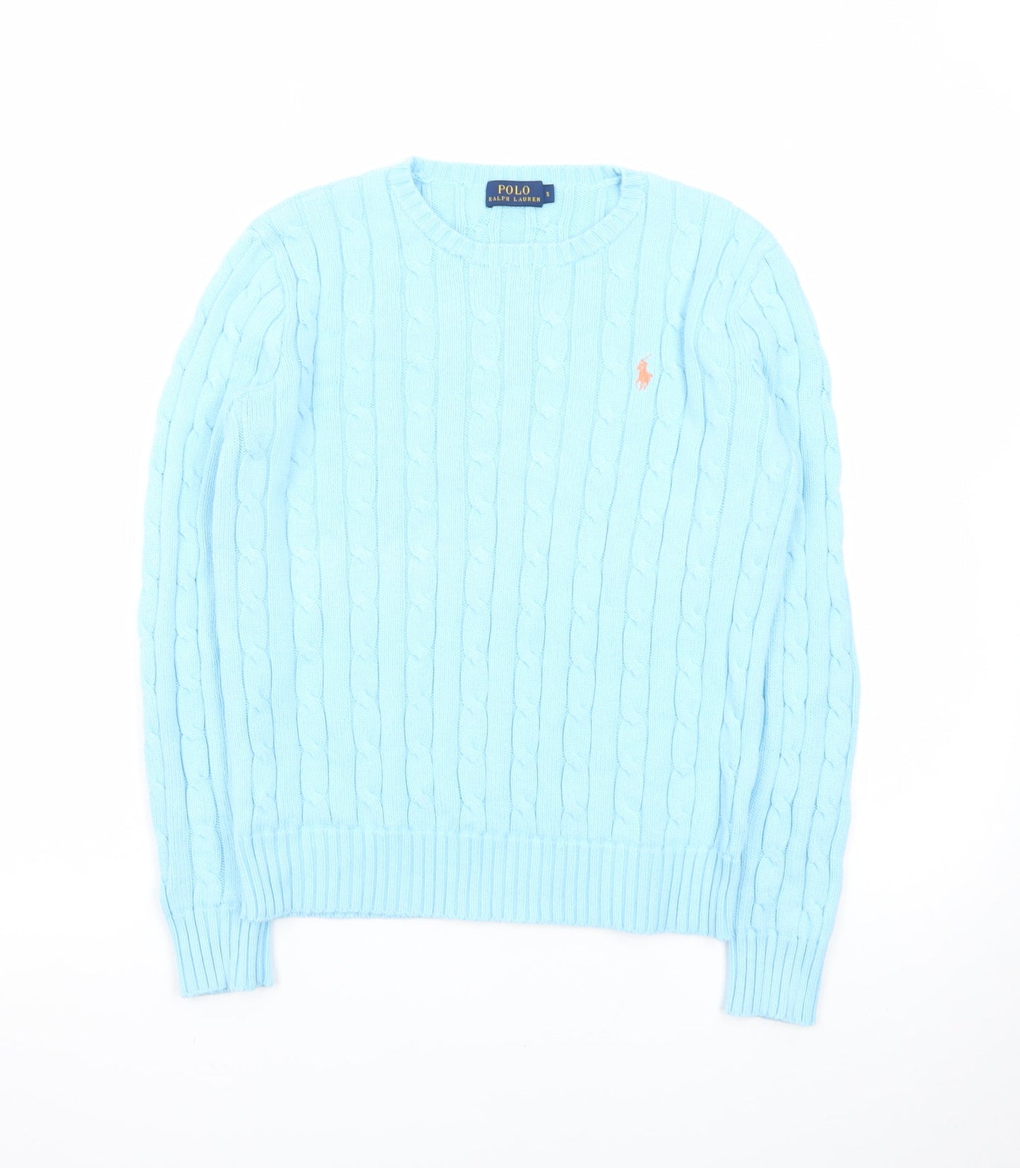 Polo Ralph Lauren Women's Blue Cable-Knit Cotton Jumper Size S