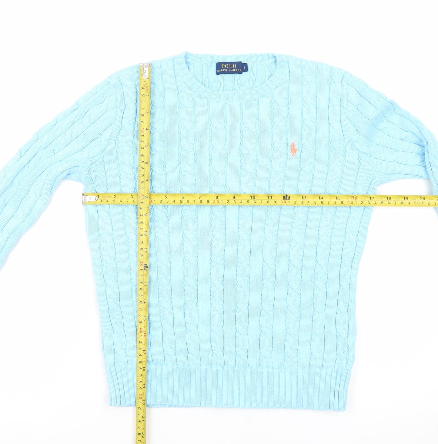 Polo Ralph Lauren Women's Blue Cable-Knit Cotton Jumper Size S