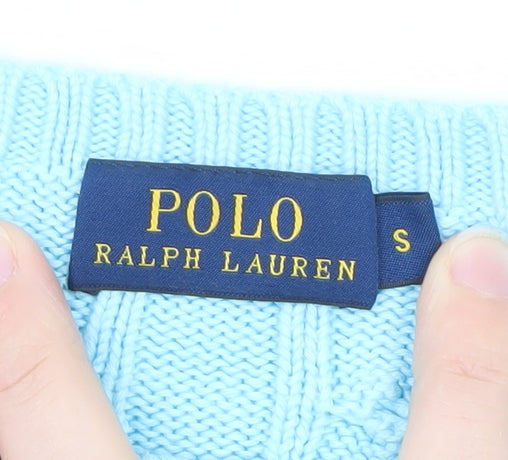 Polo Ralph Lauren Women's Blue Cable-Knit Cotton Jumper Size S