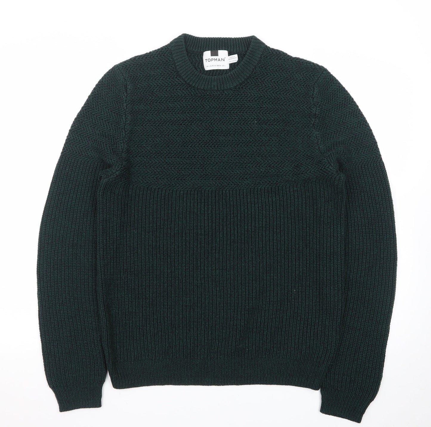 Topman Men's Green Chunky Knit Crew Neck Jumper Size L