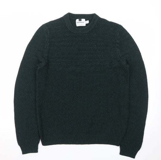 Topman Men's Green Chunky Knit Crew Neck Jumper Size L