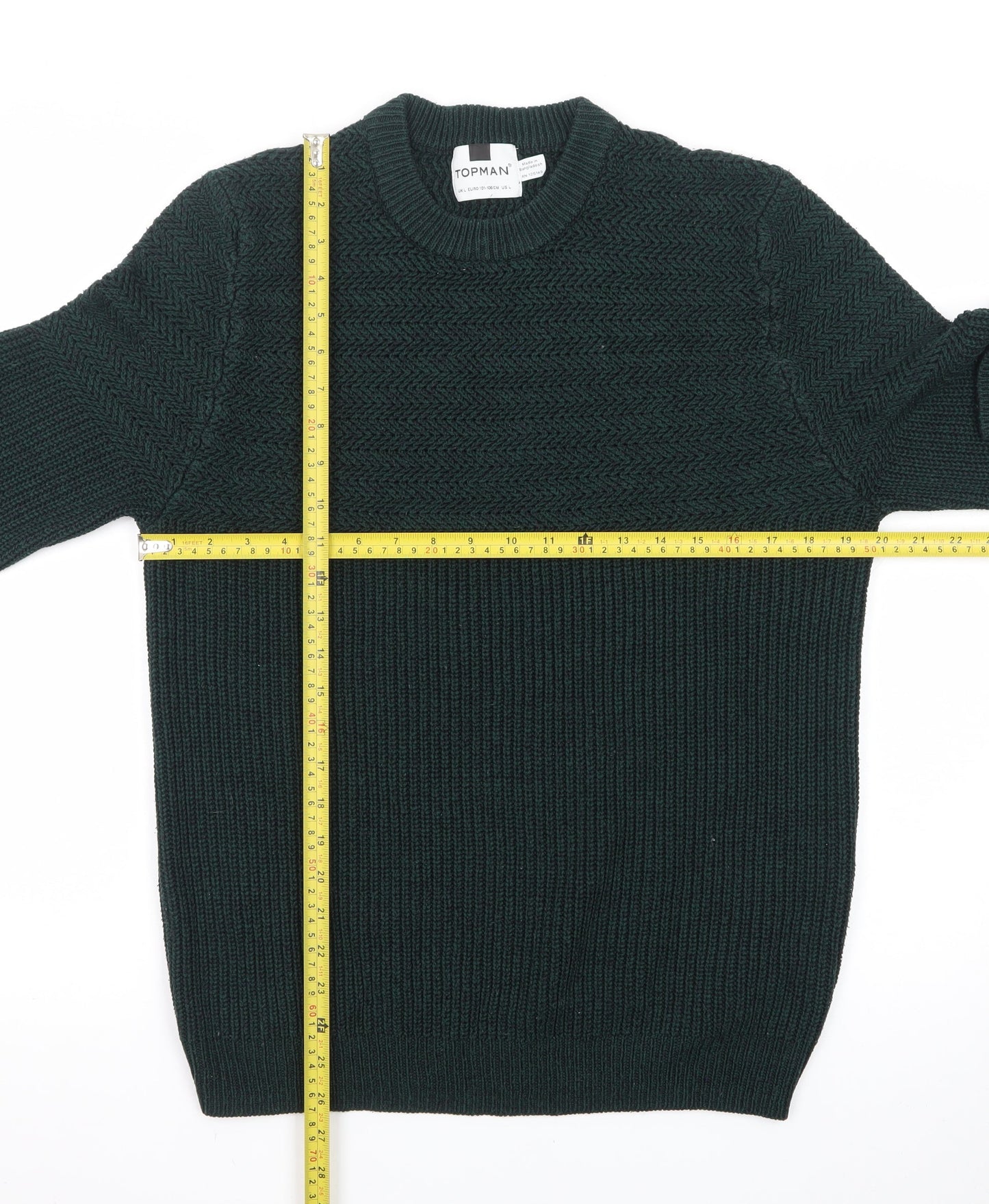 Topman Men's Green Chunky Knit Crew Neck Jumper Size L
