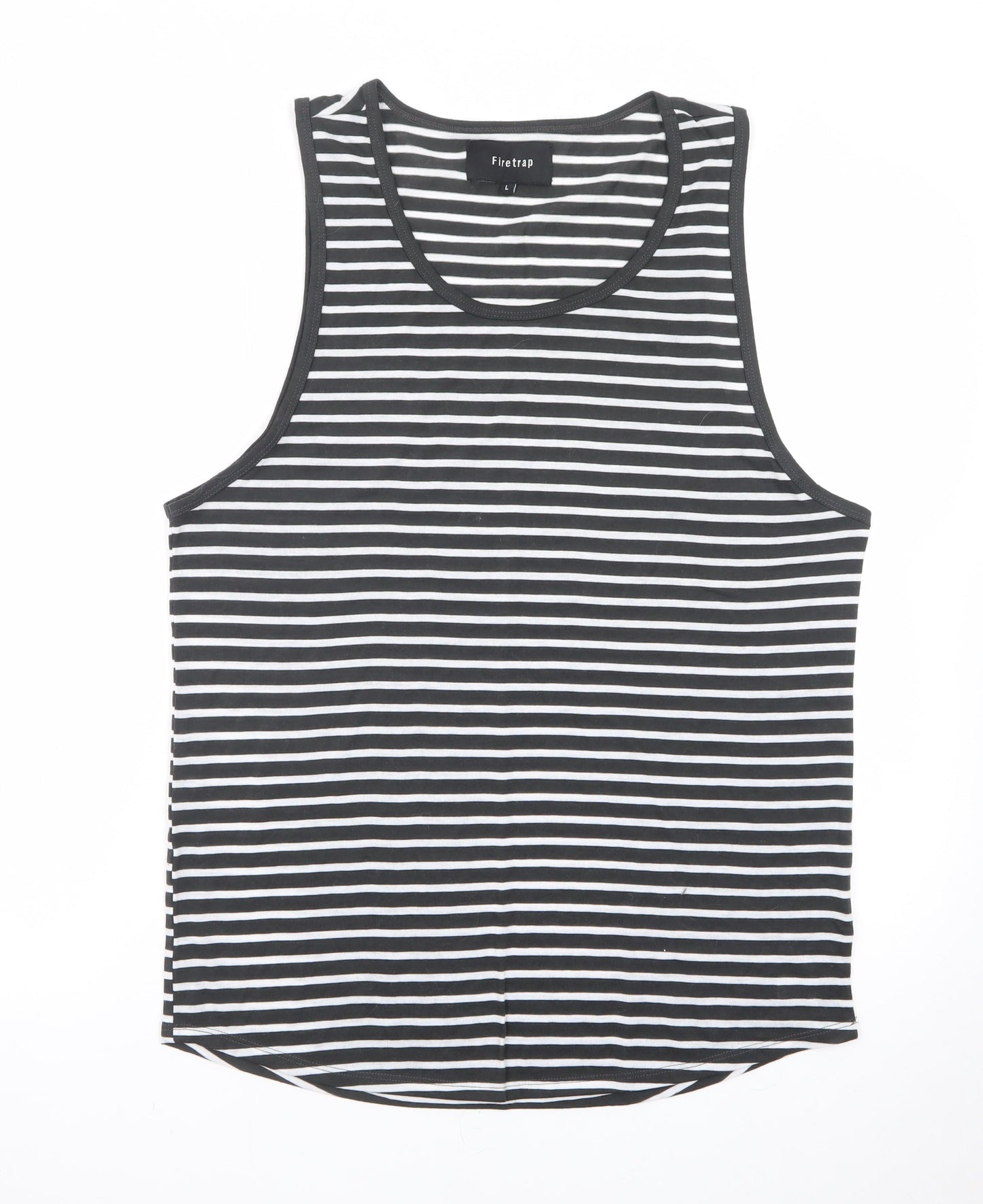 Firetrap Men's Black Striped Sleeveless Cotton Tank Top L