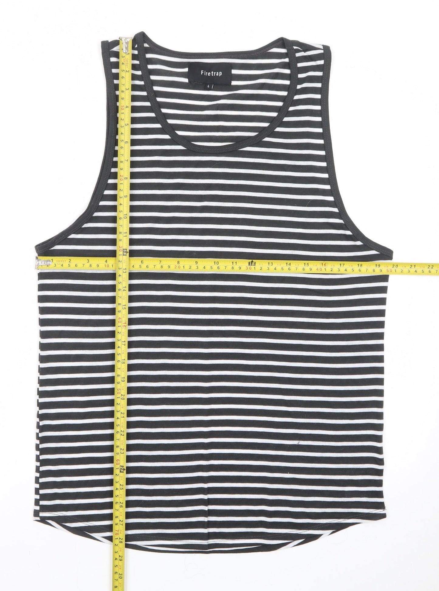Firetrap Men's Black Striped Sleeveless Cotton Tank Top L