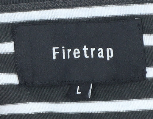 Firetrap Men's Black Striped Sleeveless Cotton Tank Top L