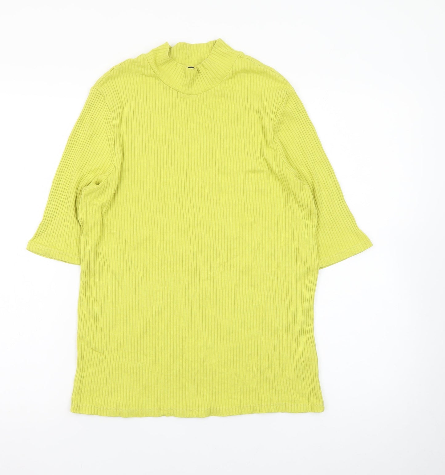 Marks and Spencer Women Yellow Mock Neck Ribbed T-Shirt Size 16