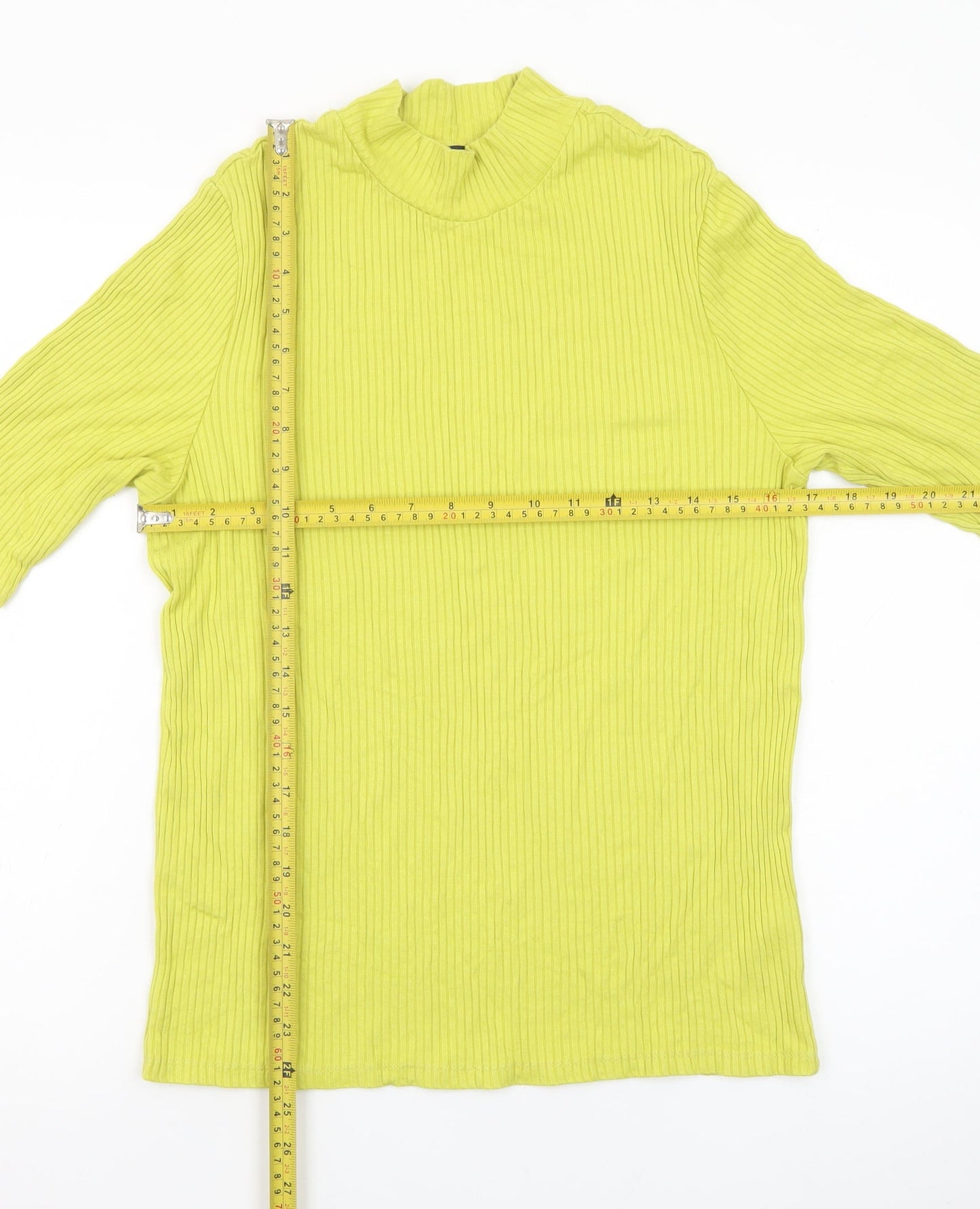 Marks and Spencer Women Yellow Mock Neck Ribbed T-Shirt Size 16