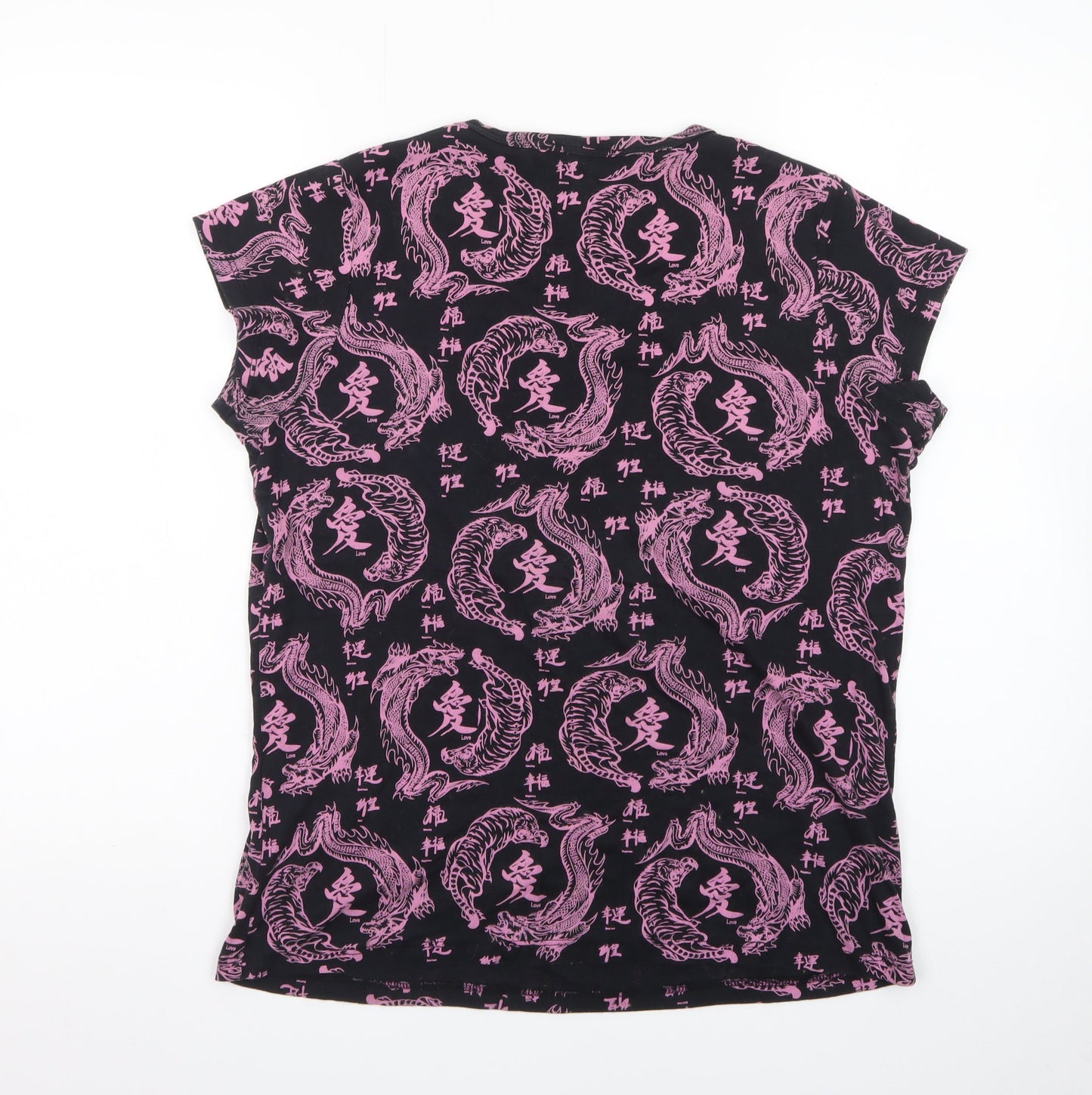 NEW girl ORDER Womens Black Dragon Print T-Shirt Size 14